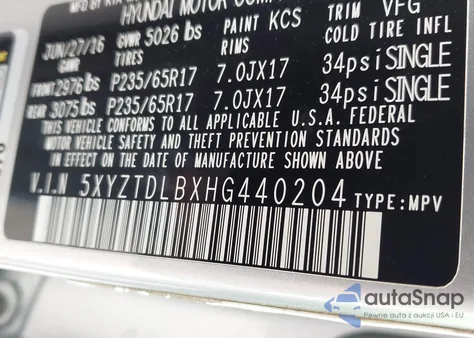 2017 Hyundai Santa Fe Sport 2.4L z USA, uszkodzony, nr VIN 5XYZTDLBXHG440204